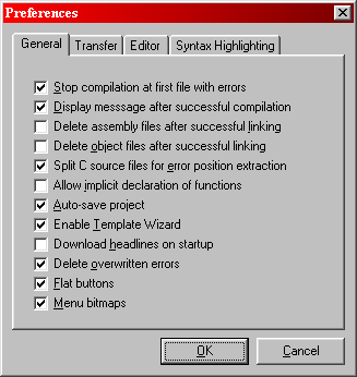 TIGCC IDE Preferences Window