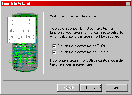 TIGCC IDE Template Wizard